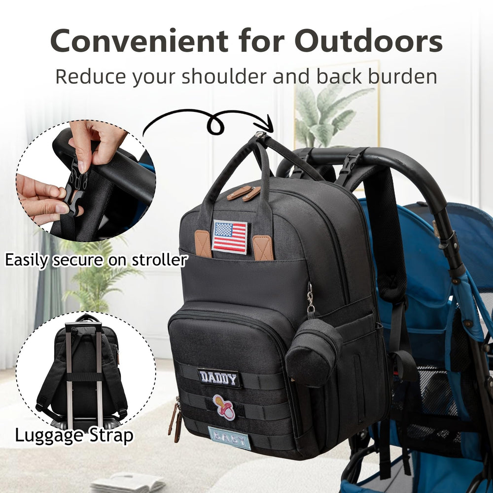 QWREOIA Expandable Diaper Bag Backpack USB port for charging devices on the move