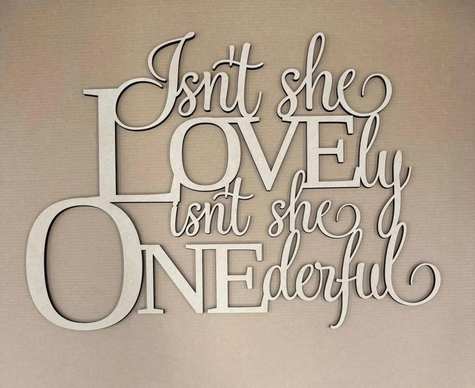 QWTOWFM Isnt She Lovely Onederful Sign used as 1st birthday backdrop for sentimental photos.