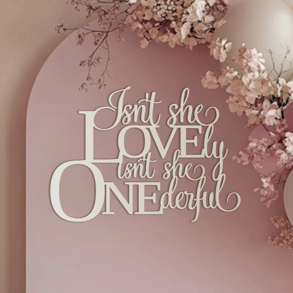 QWTOWFM Isnt She Lovely Onederful Sign in nursery decor for a warm, welcoming mood.