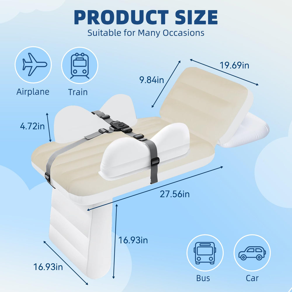 QWUE toddler air bed footrest setup enables relaxed legs during travel.