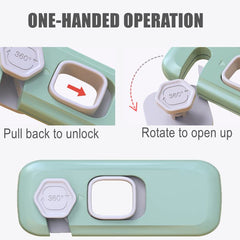QYESWHSR fridge lock being installed on a kitchen door for simple setup.
