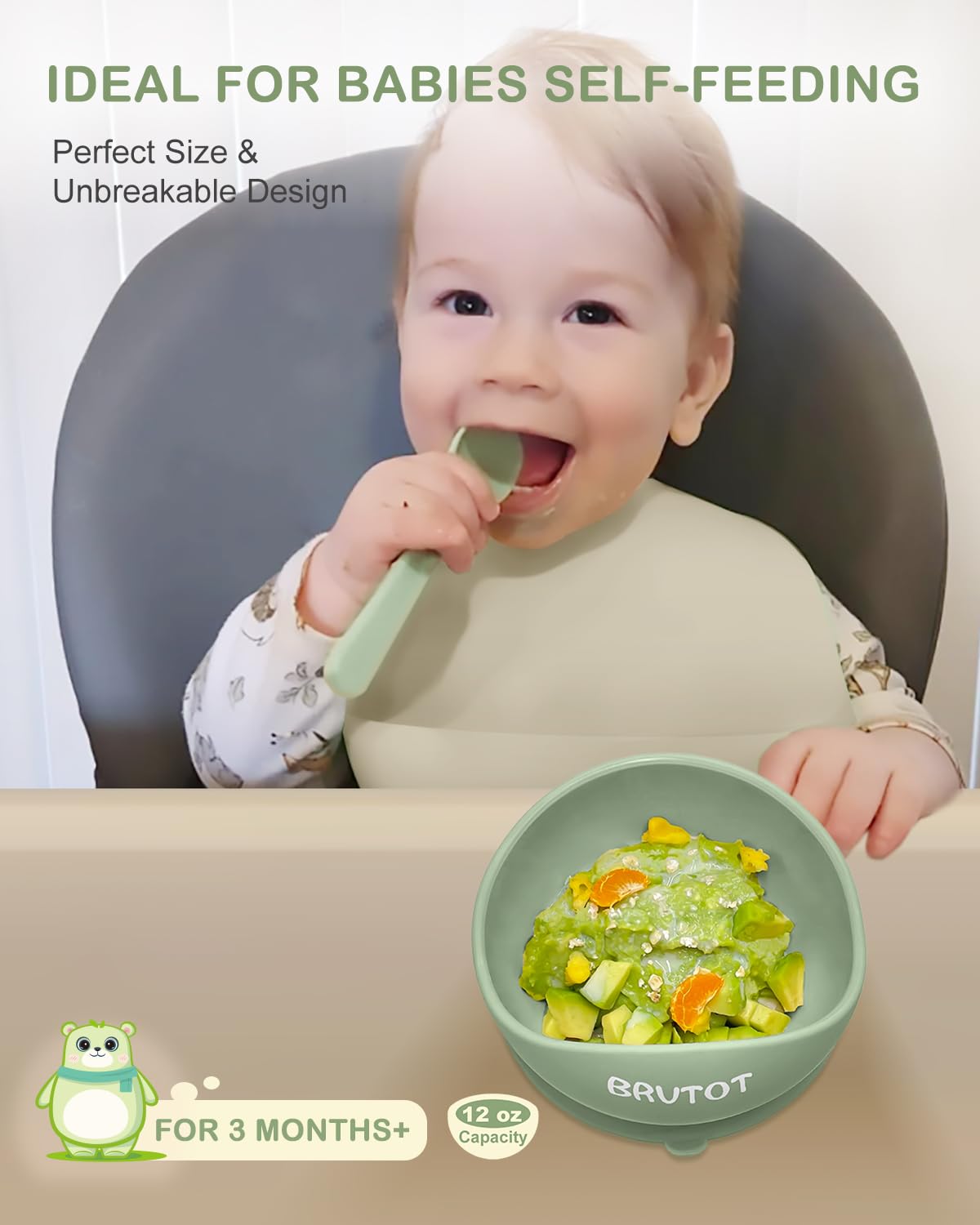 Qyeejong Stay Put baby-led weaning setup encourages self-feeding