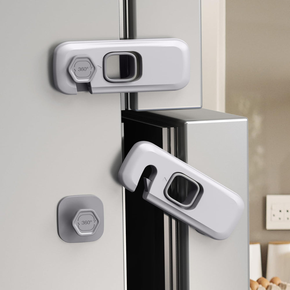 QYESWHSR fridge lock with adhesive pads keeps cabinets safe for curious toddlers.