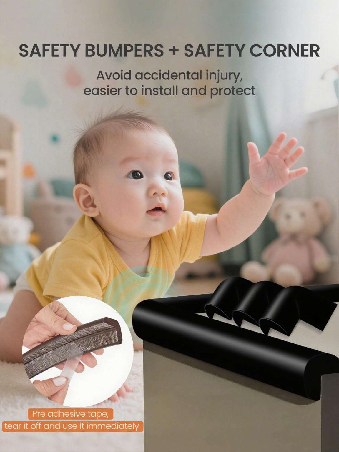 QYV rounded-edge protector reduces sharp contact during crawling.