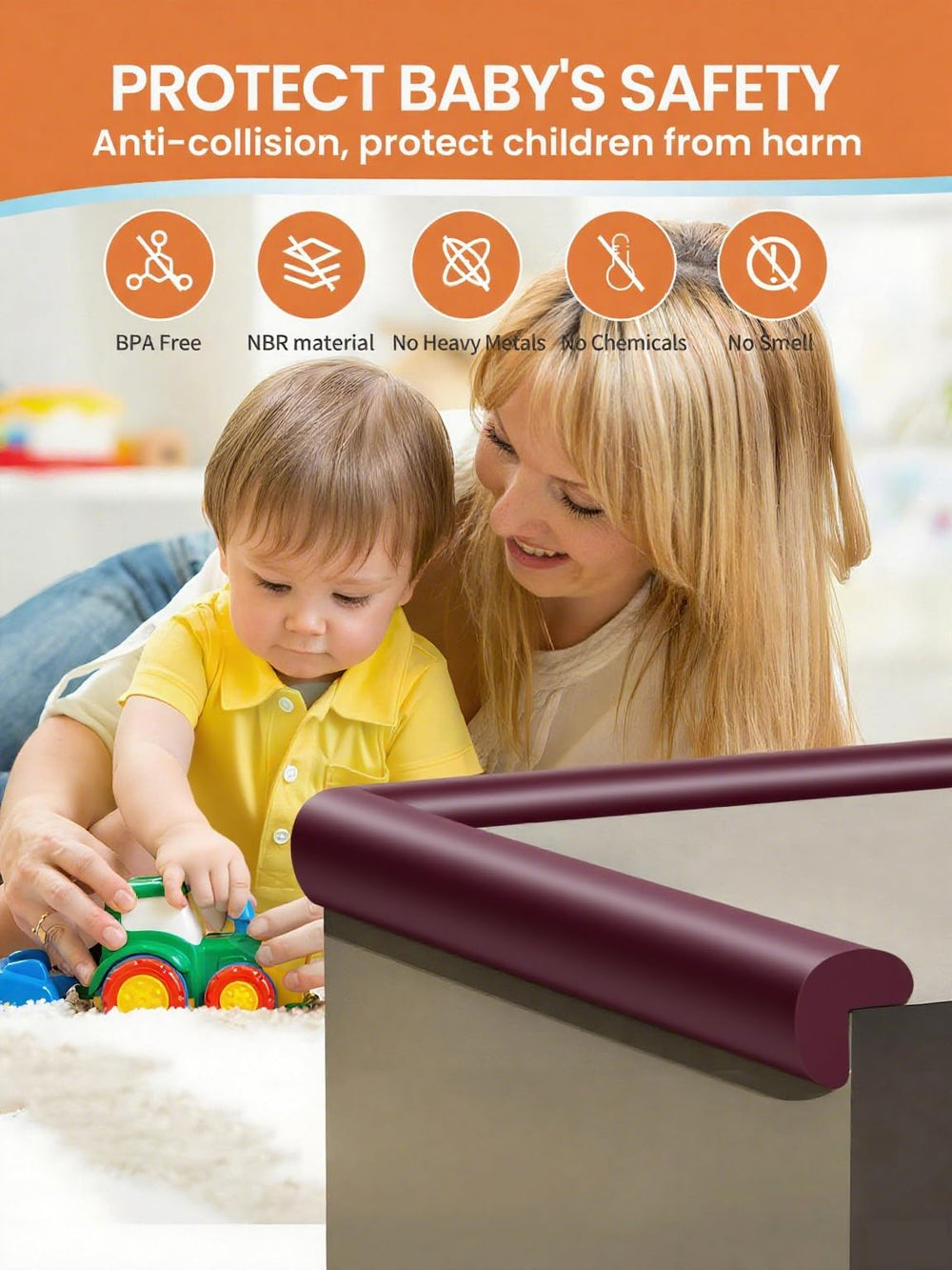 QYV rounded-edge cushion provides gentle, burr-free touch for little skin.