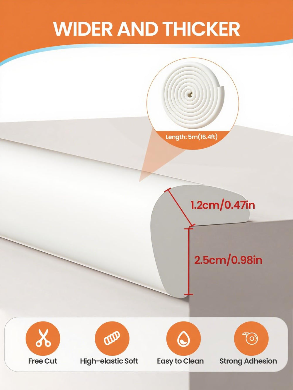 QYV edge protector applied to a wooden table corner for gentle, confident bump protection.