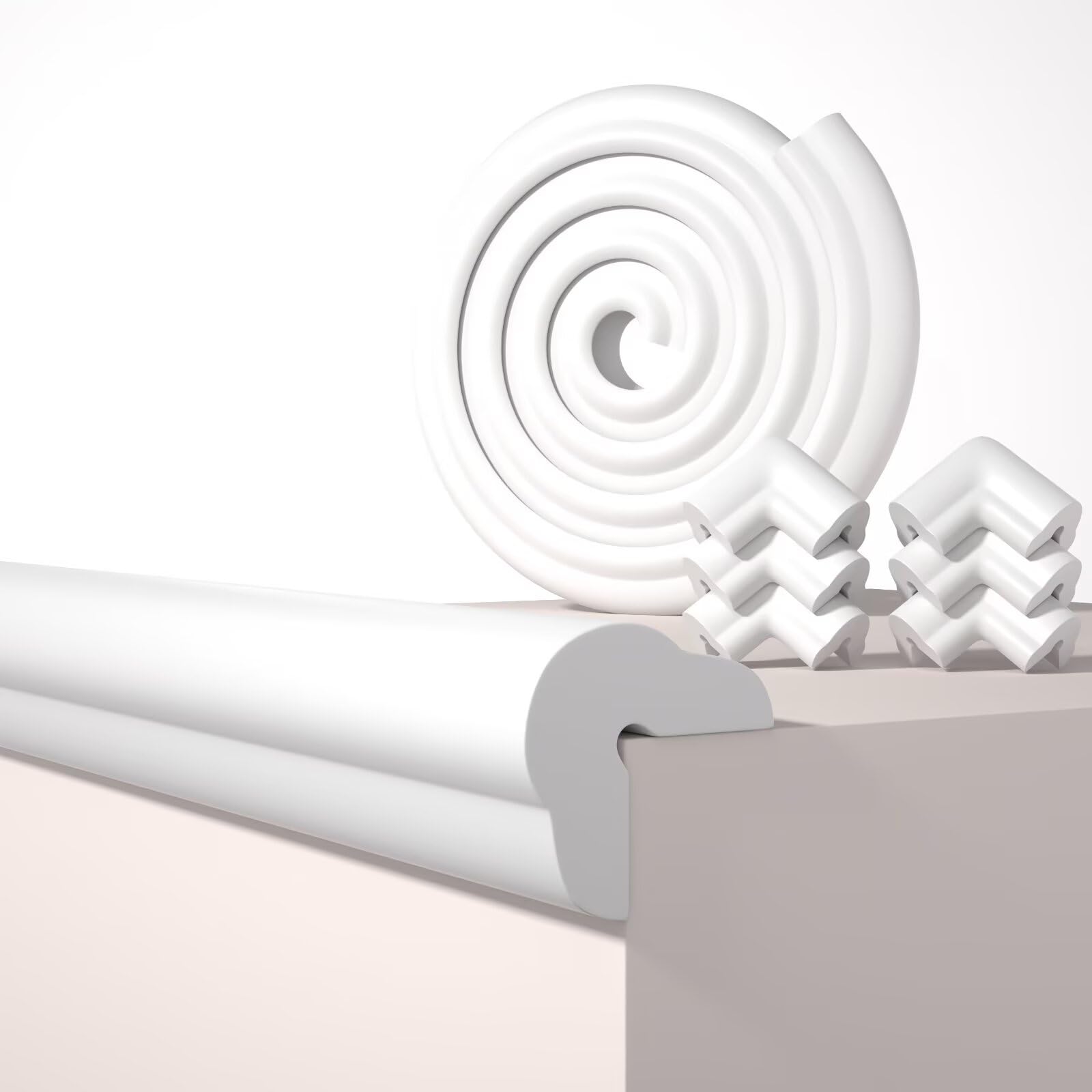 QYV edge protector white-gray closeup padding shows thick air-buffering for kid-proofed furniture.