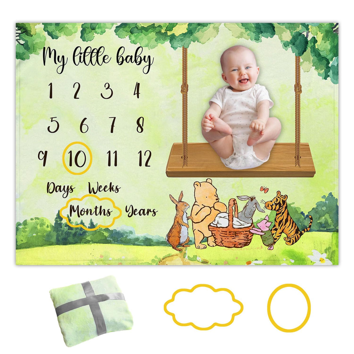 QZCYU Winnie milestone blanket shows Winnie pattern for monthly baby photos
