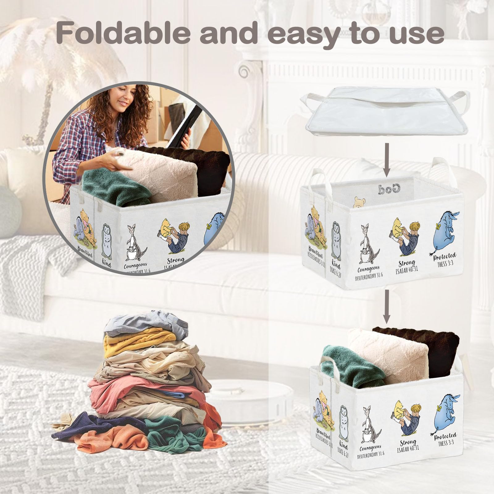 QZCYU Winnie basket in bathroom and bedroom for organizing