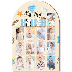 R HORSE 3D My First Rodeo photo display board shows cowboy design for nursery decor