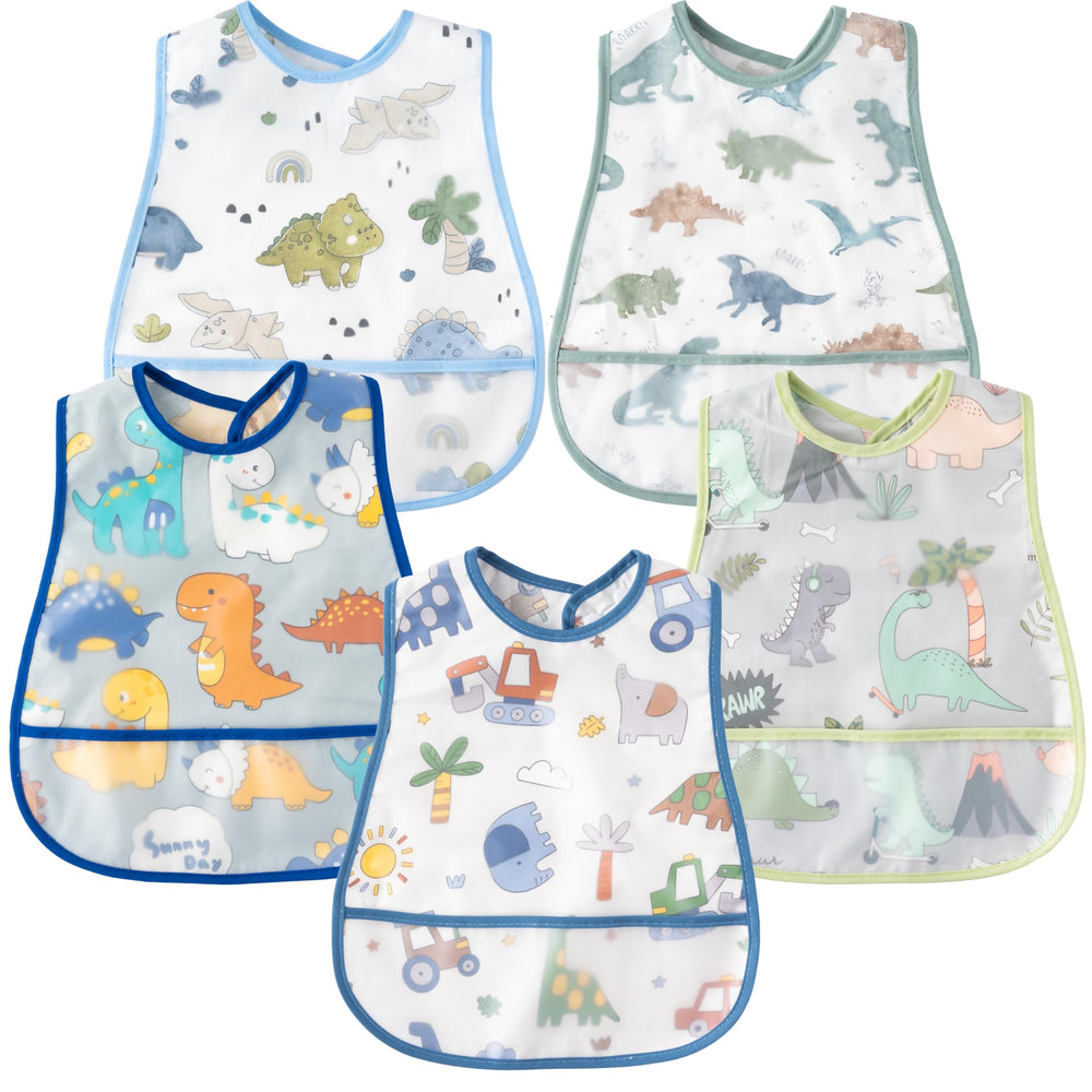 R HORSE 5pc baby bibs with dinosaur pattern for mess-free meals.
