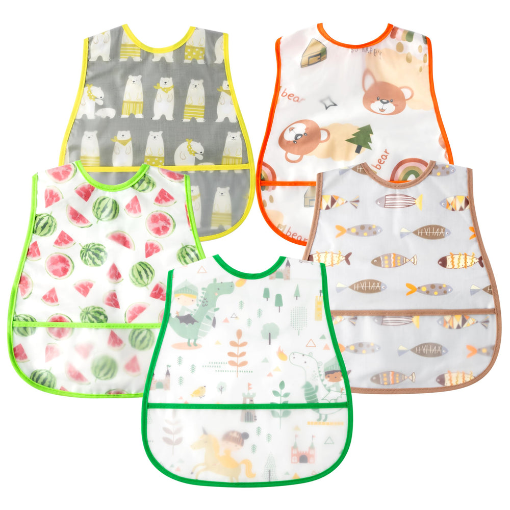 R HORSE 5Pcs Baby Bibs with cartoon patterns keep outfits clean during meals