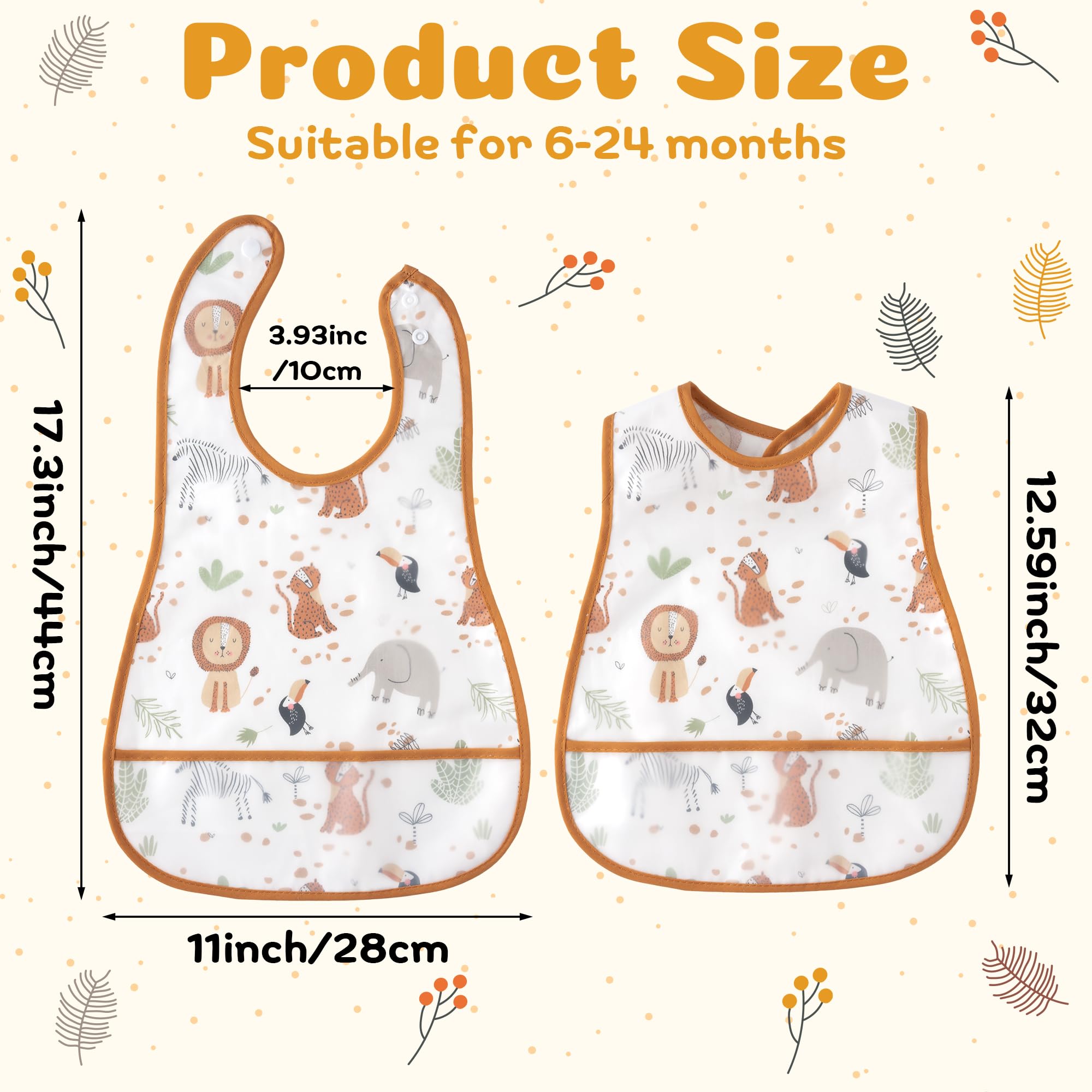 R HORSE 5-pack bibs with waterproof coating keeps baby dry during feeding.