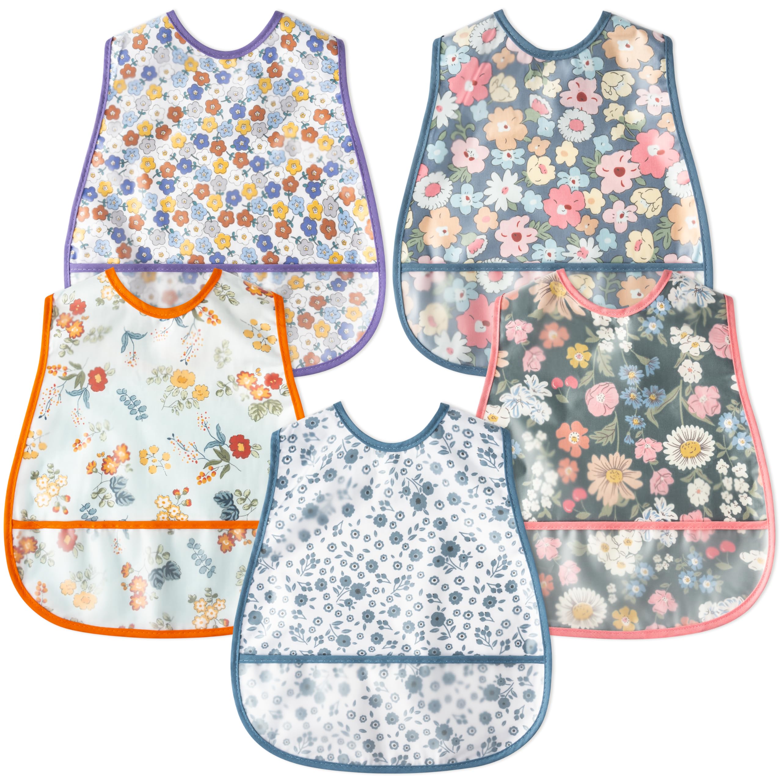 R HORSE 5Pcs baby bibs with soft cotton and waterproof front prevent drool messes during meals.