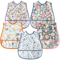 R HORSE 5Pcs baby bibs with soft cotton and waterproof front prevent drool messes during meals.