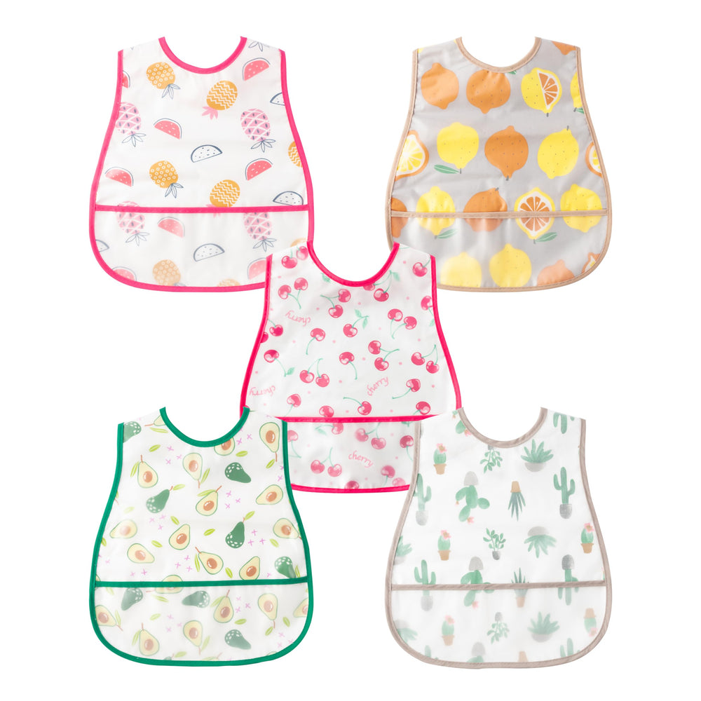 R HORSE 5Pcs Baby Bibs with waterproof crumb catcher pocket protects outfits during meals