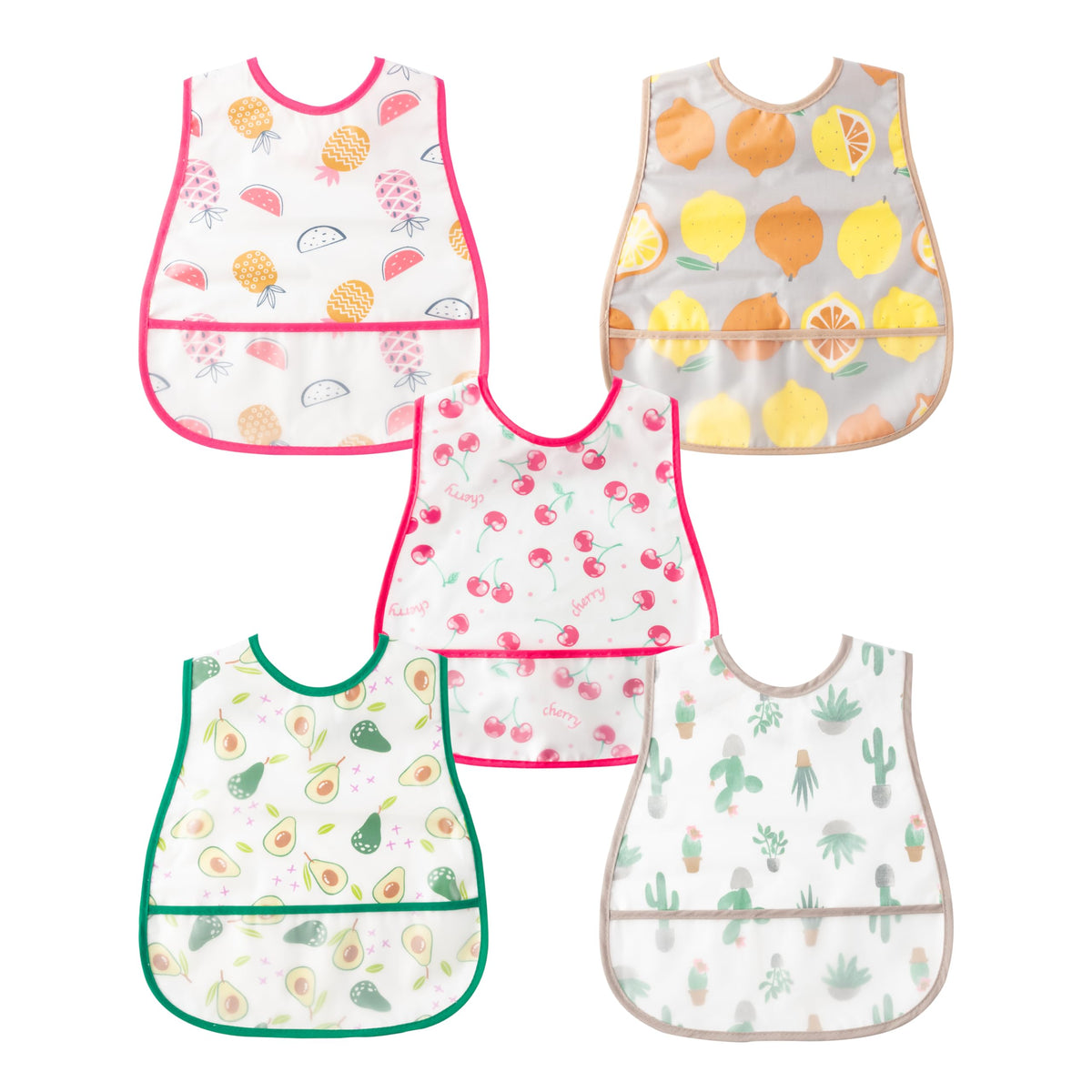 R HORSE 5Pcs Baby Bibs with waterproof crumb catcher pocket protects outfits during meals
