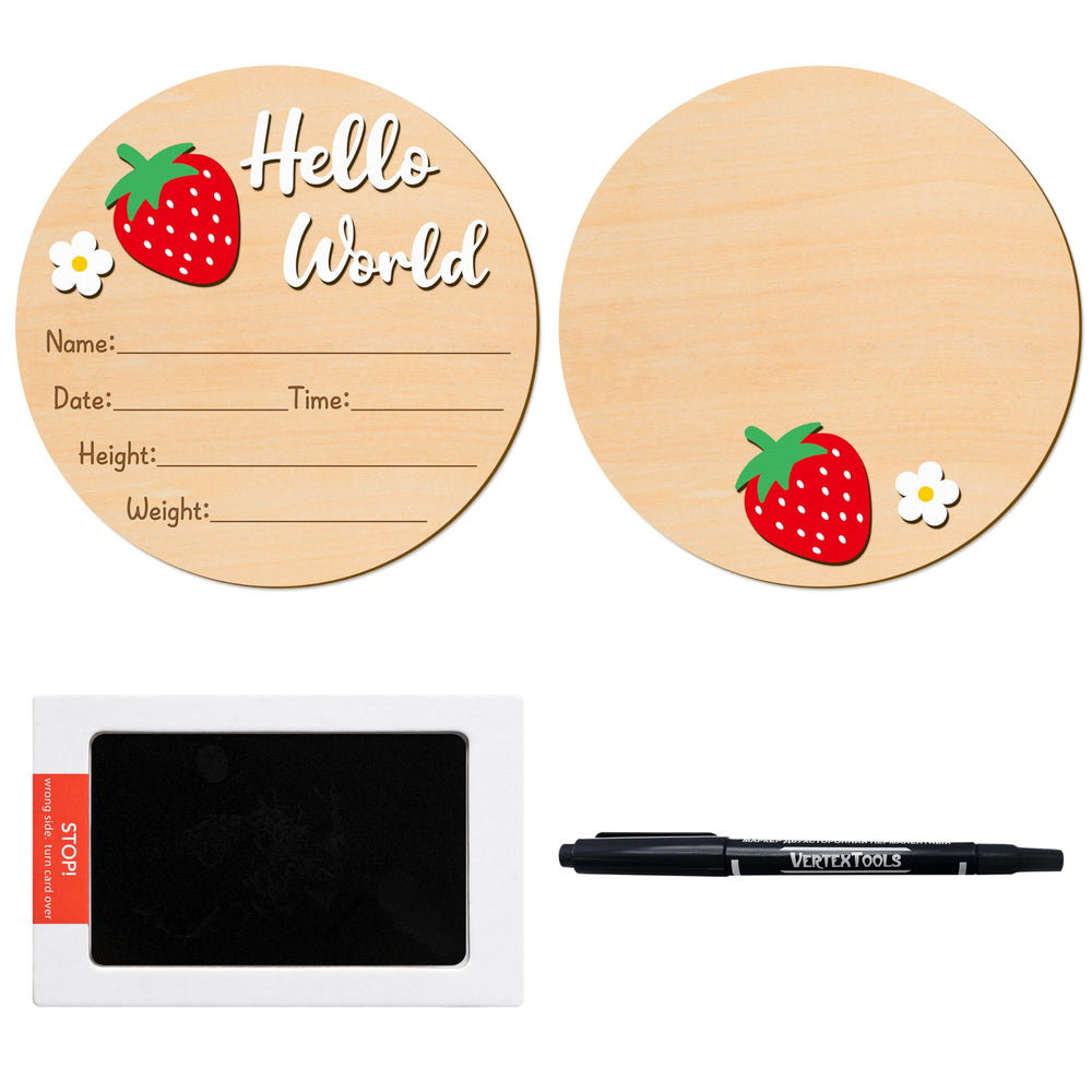 R HORSE Baby Announcement Sign with wooden strawberry pattern for timeless newborn milestone photos.