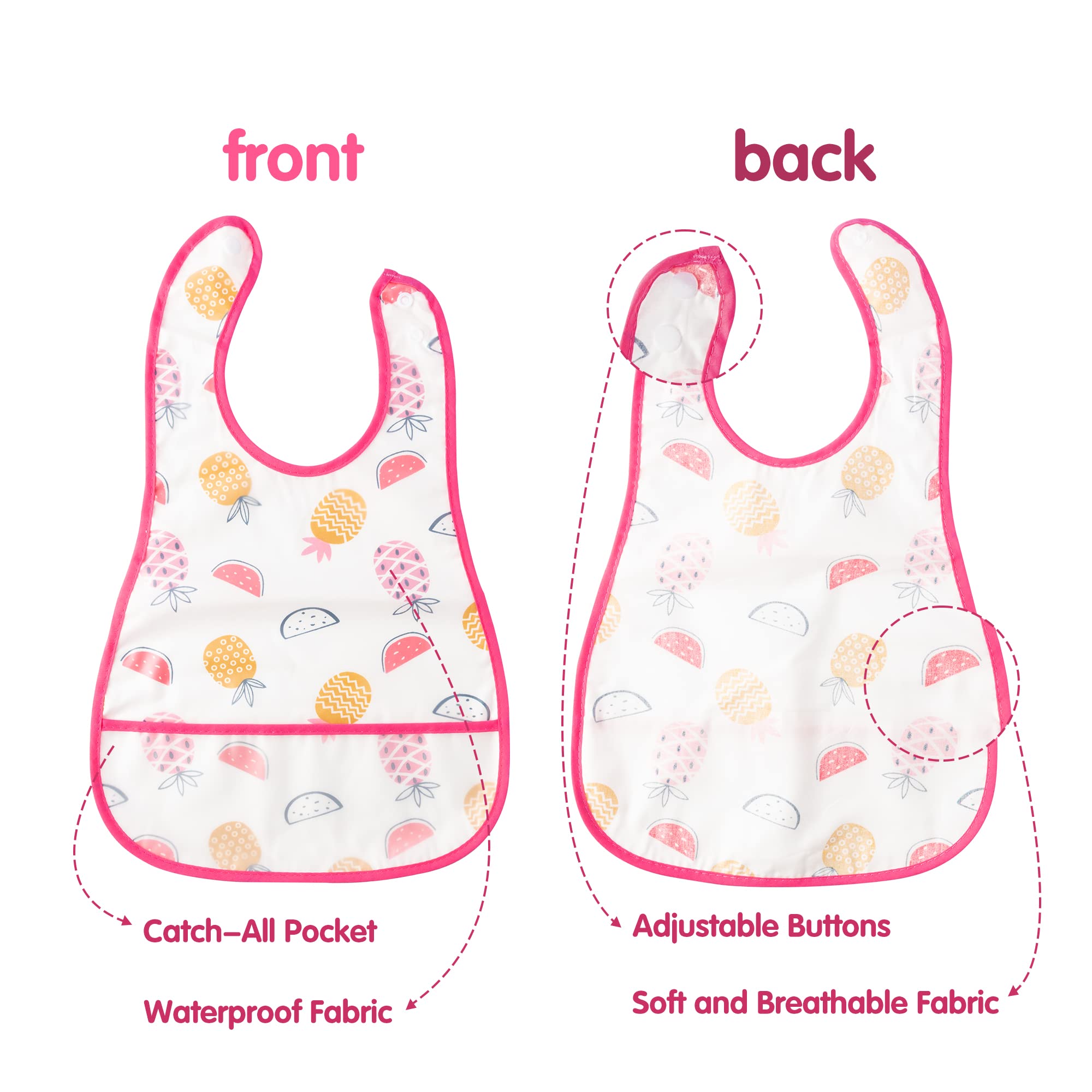 R HORSE adjustable snap-side bib demonstrating secure fit for growing babies