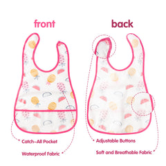 R HORSE adjustable snap-side bib demonstrating secure fit for growing babies