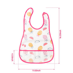 R HORSE baby bib with fruit pattern showing waterproof front and cotton back