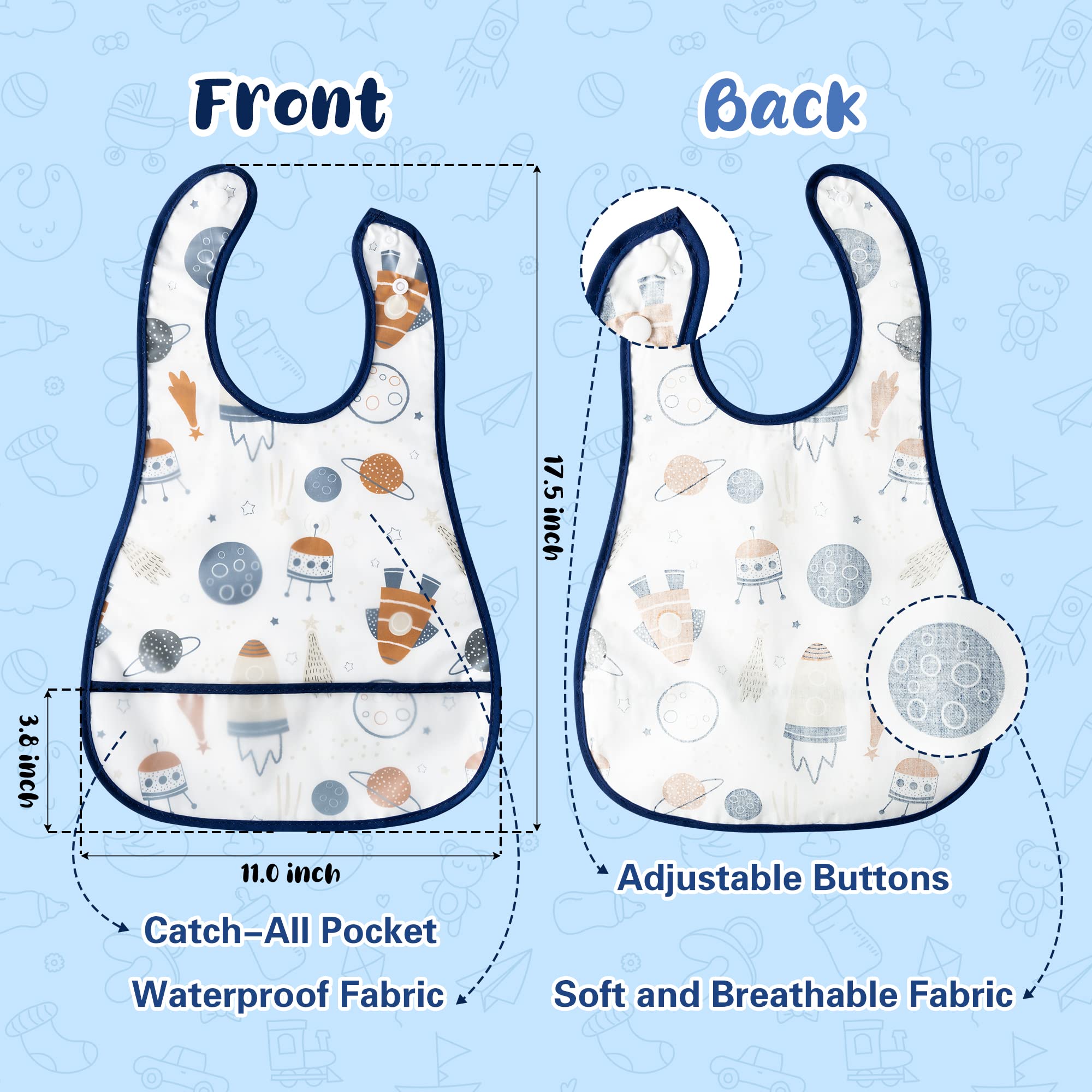R HORSE bib showing adjustable side snap buttons for growing baby.