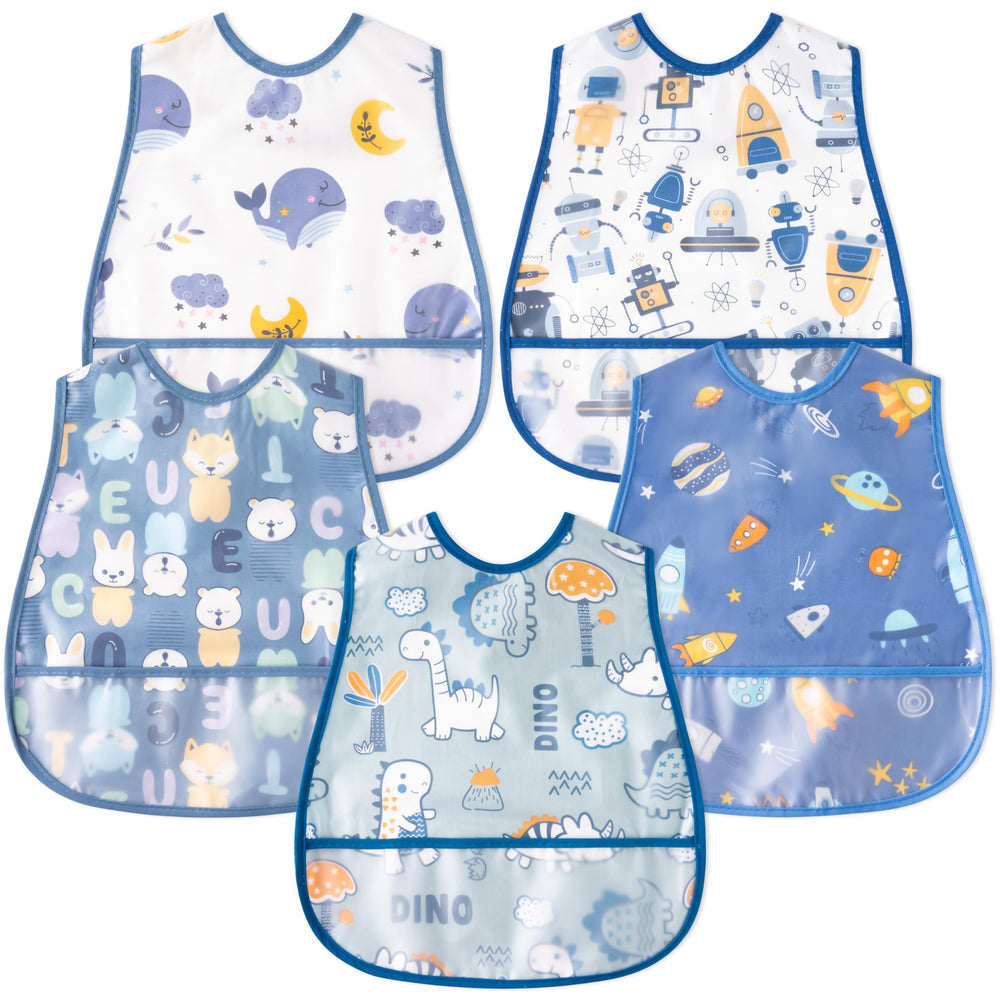 R HORSE bibs with crumb catcher pocket keep spills contained during feeding.