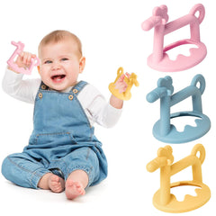 R HORSE baby wrist teether blue, safe silicone soothing gums on the go
