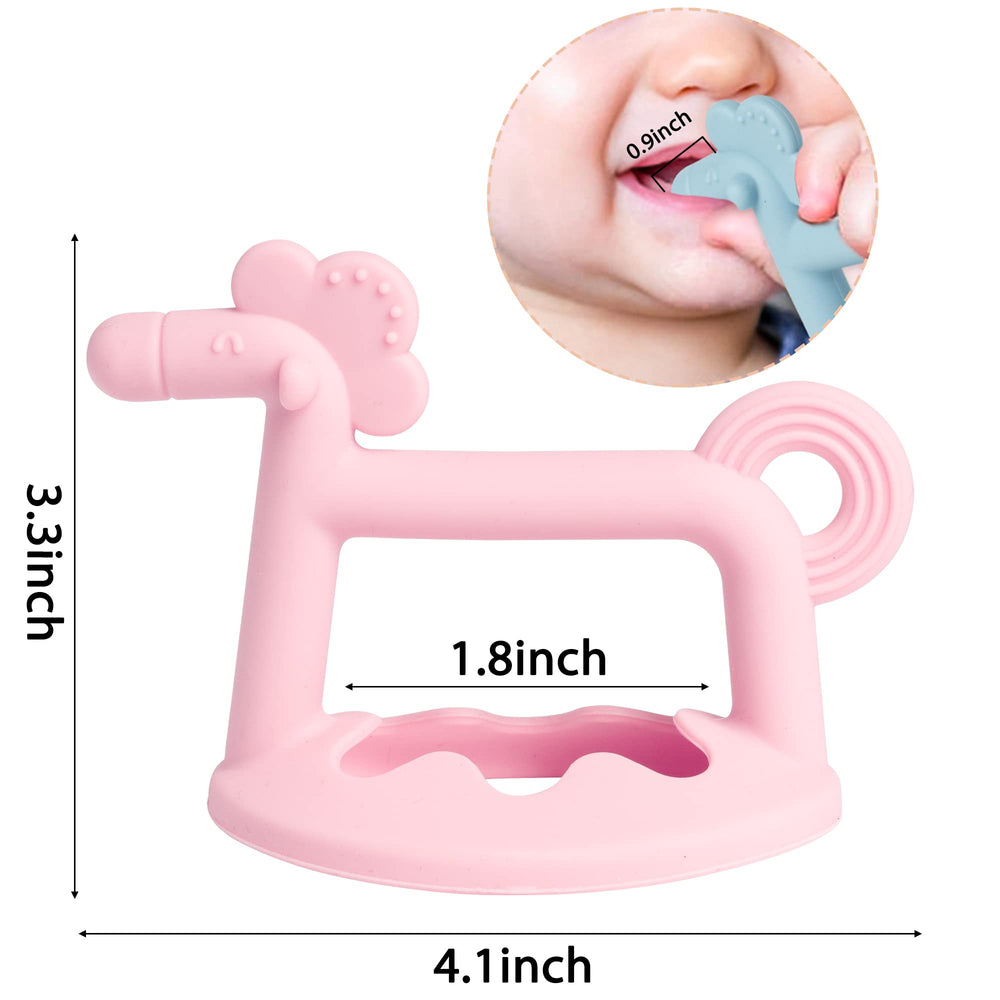 R HORSE baby wrist teether pink, wearable drop-proof design for mess-free teething