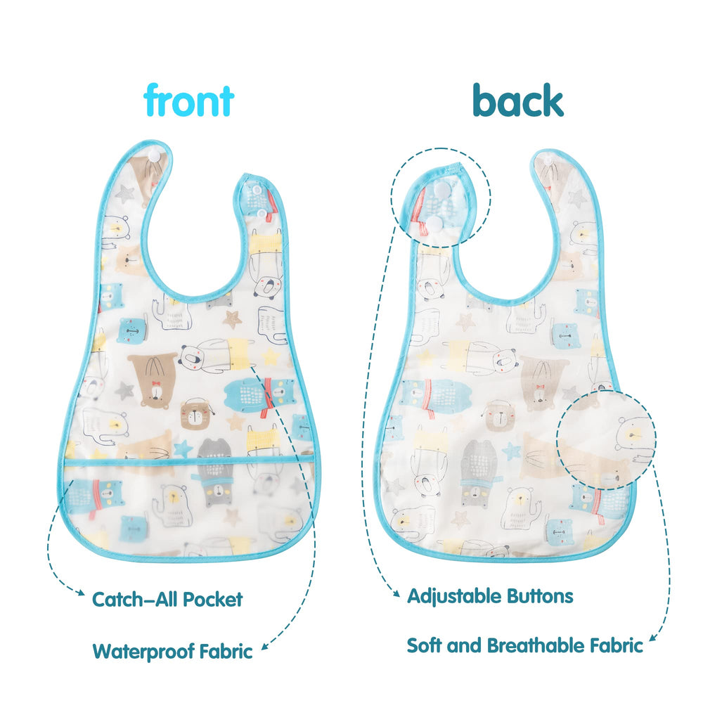 R HORSE crumb catcher pocket bib demonstrates easy cleanup after messy meals