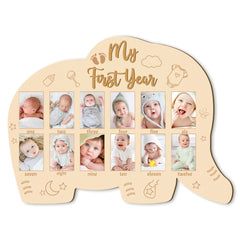 R HORSE My First Year photo frame front view highlights elephant motif for nursery display.