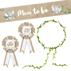 R HORSE neutral burlap mom to be sash worn for elegant baby shower décor