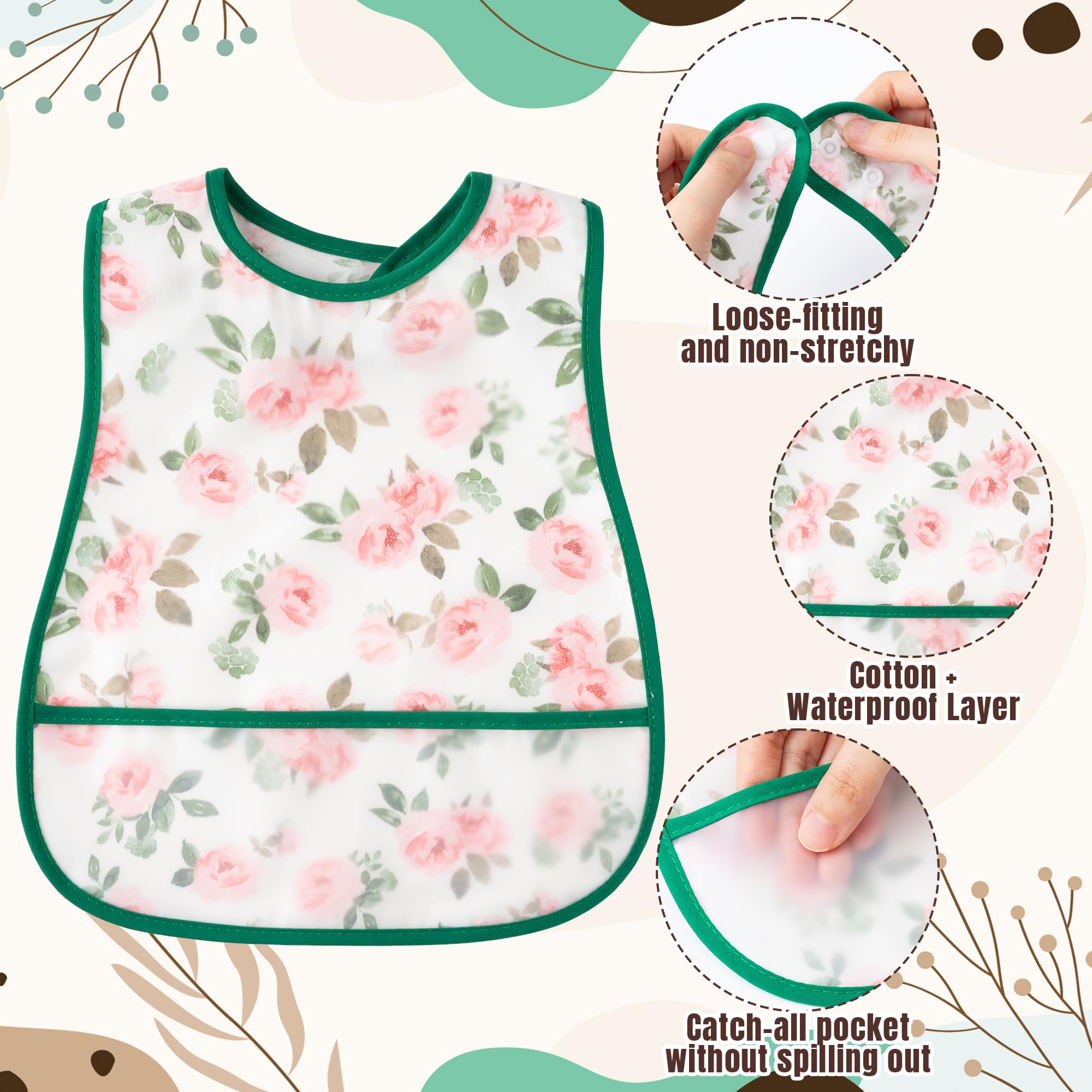 R HORSE pink floral bib with adjustable snap button for growing necks