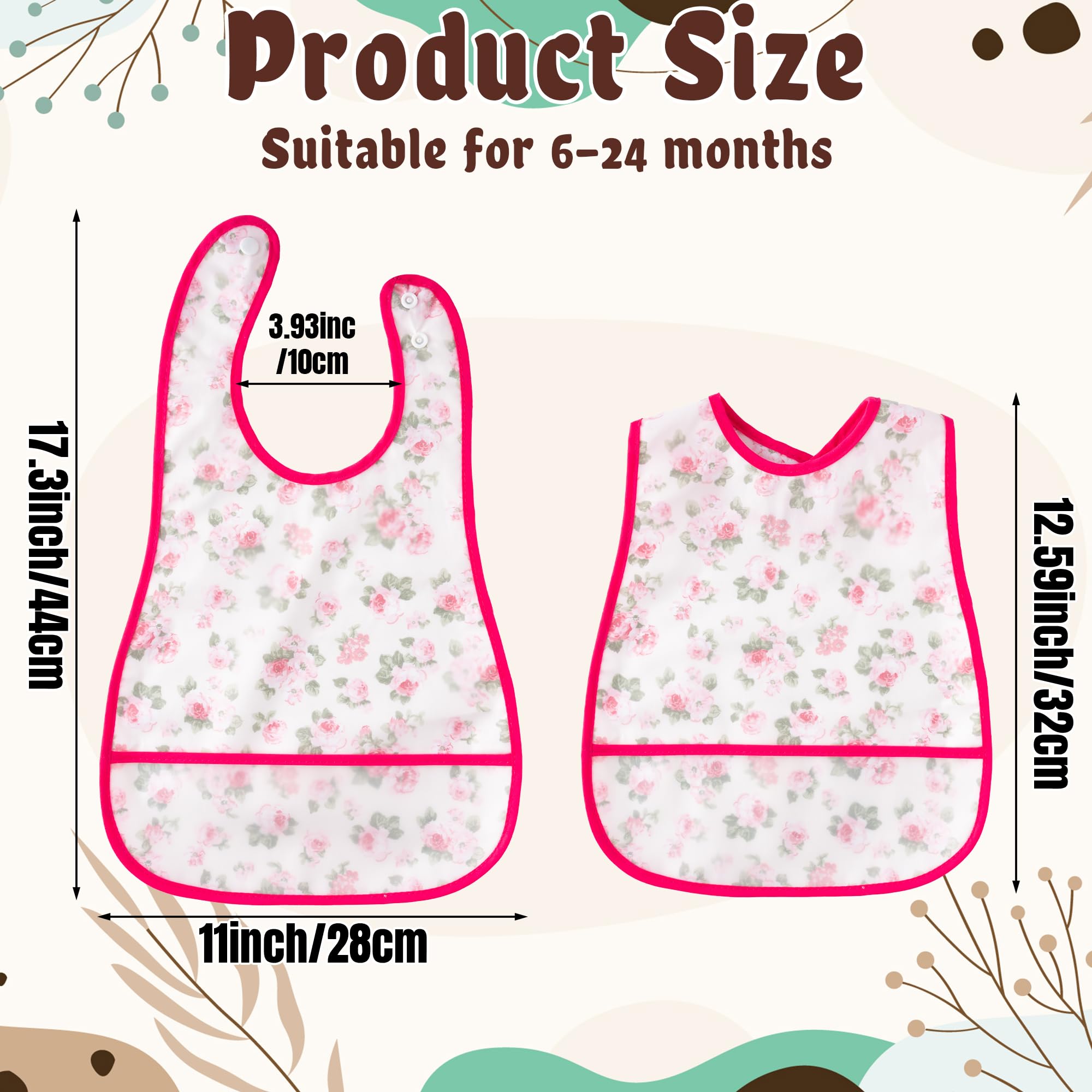 R HORSE pink floral bib with crumb catcher pocket catches crumbs during meals