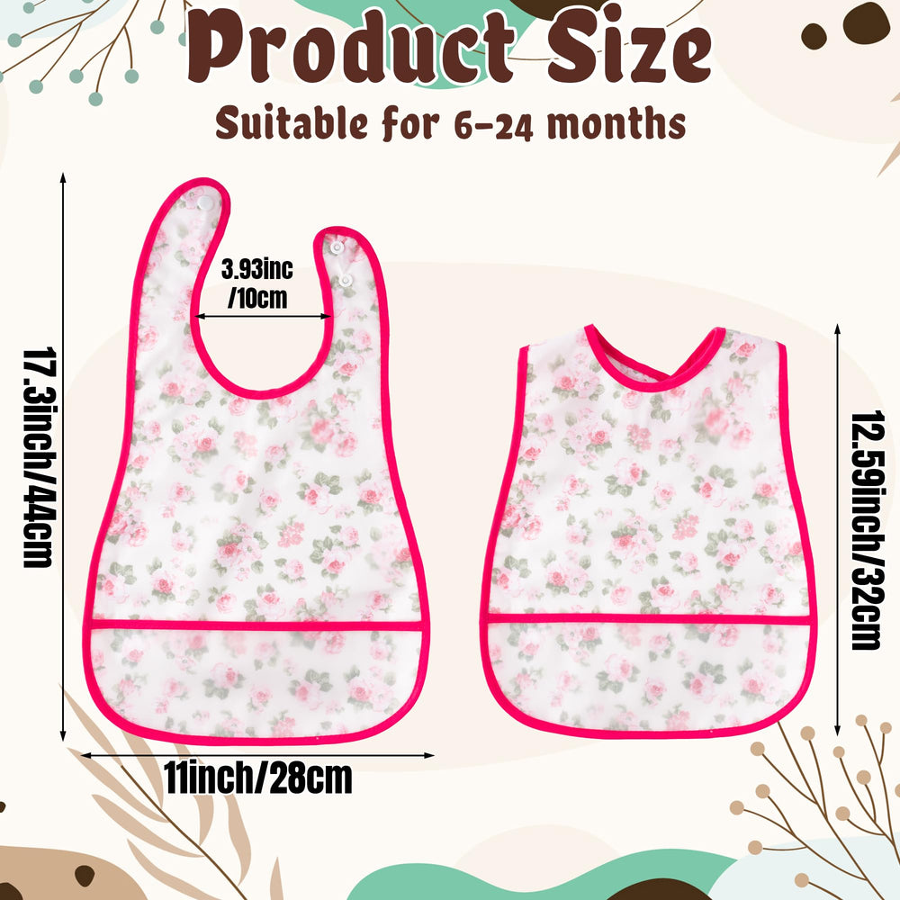 R HORSE pink floral bib with crumb catcher pocket catches crumbs during meals
