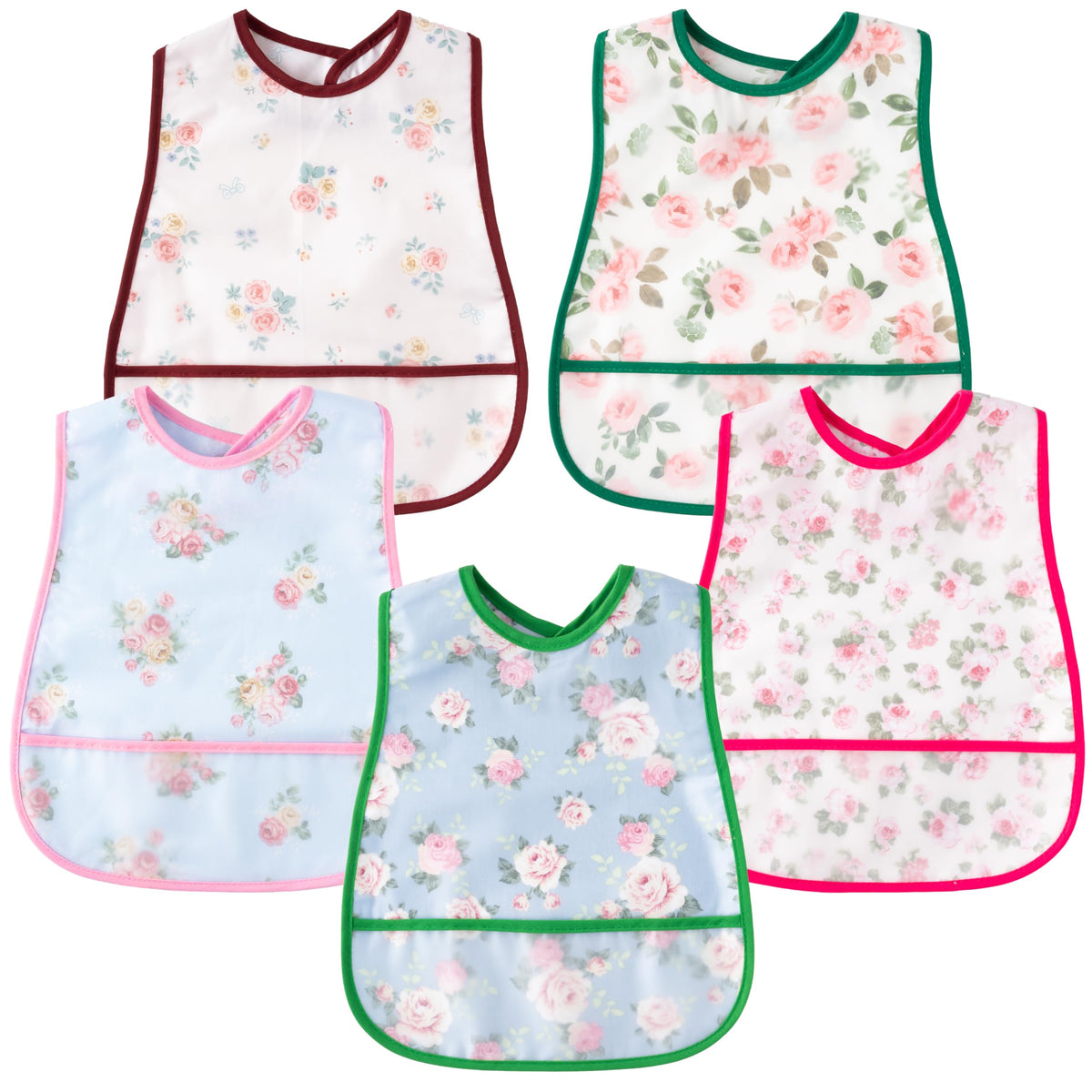 R HORSE pink floral bib set front view for daily mess-free feeding