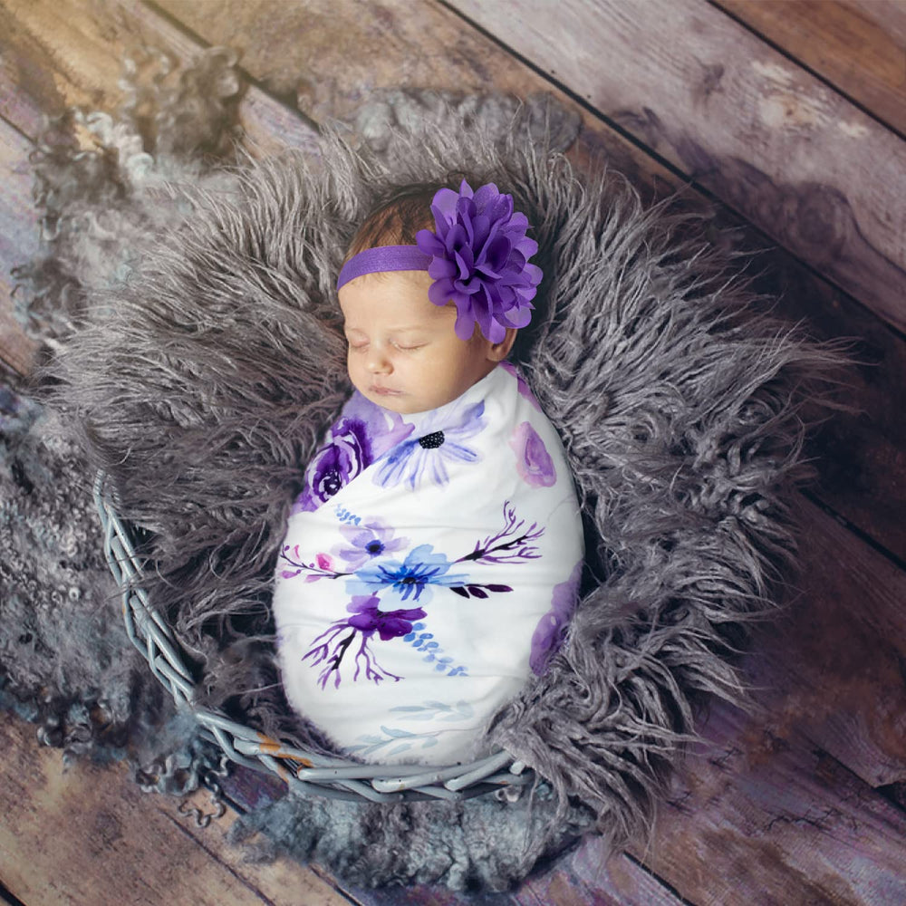 R HORSE swaddle purple floral pattern set keeps baby snug and comfortable