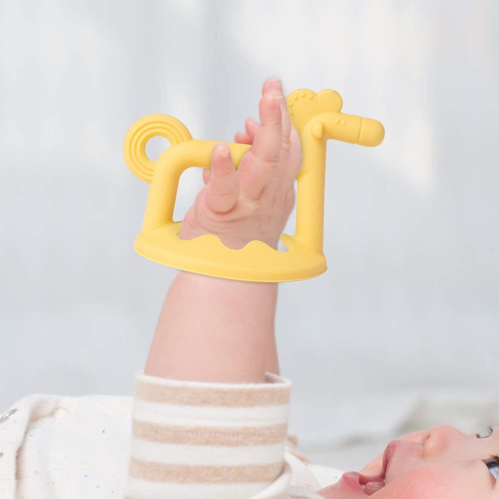 R HORSE teether with stem grip, secure easy handling for little hands