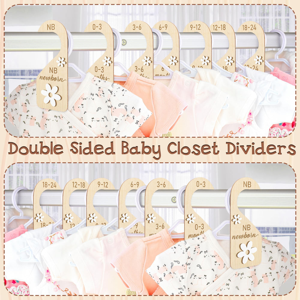 Hanging setup shows double-sided design to separate baby clothes efficiently