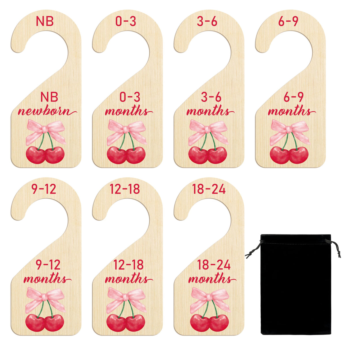 R HORSE wooden baby closet divider newborn with cherry pink bow for organized outfits