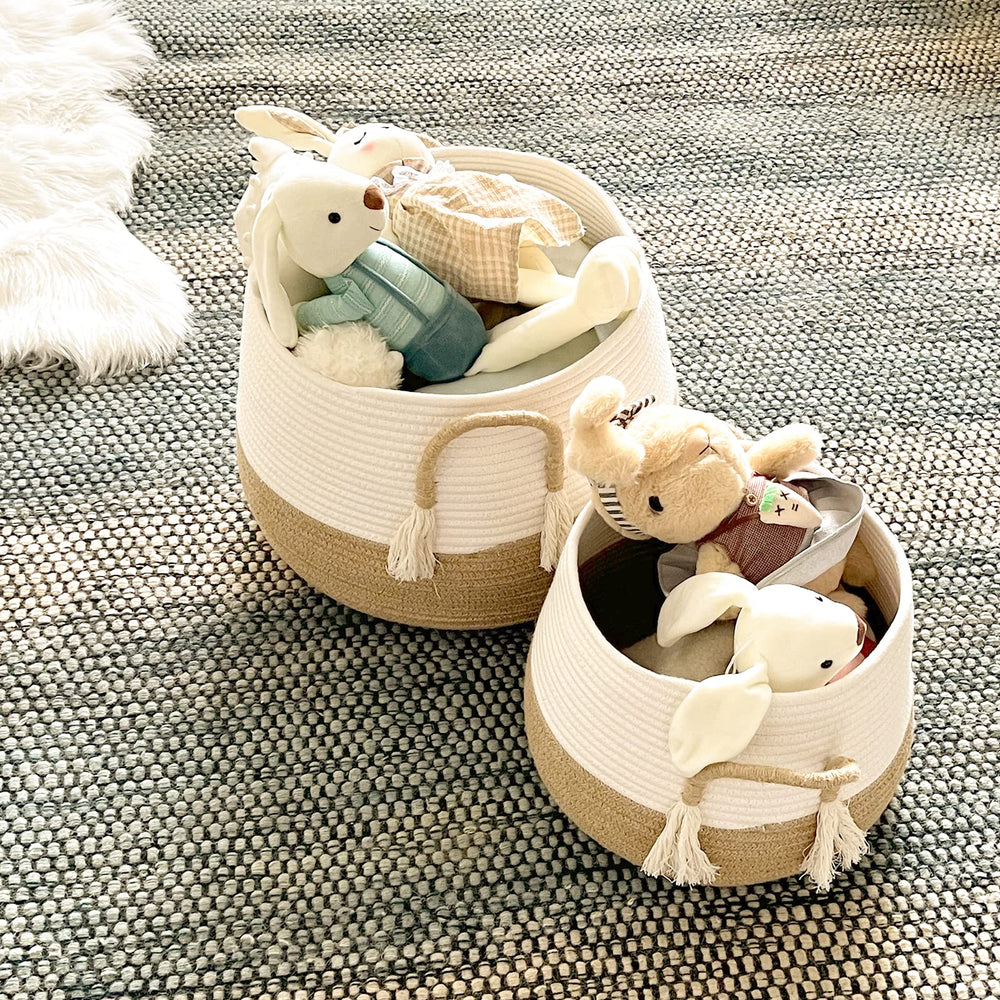 R RUNKA eco-friendly toy bin made from soft cotton rope for safe storage.