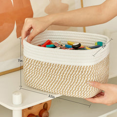 R RUNKA small cotton rope basket mixed camel weave detail adds subtle texture