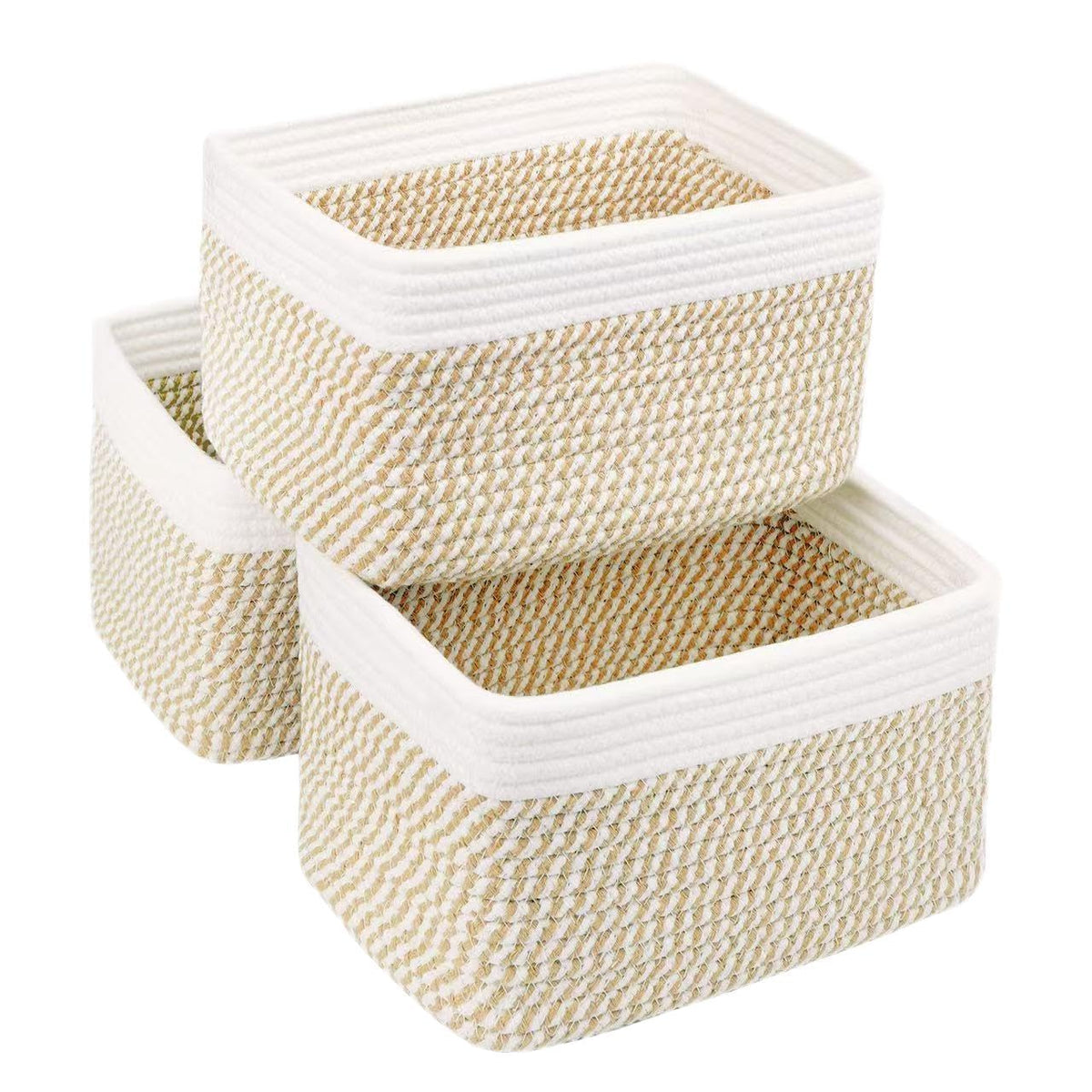 R RUNKA small cotton rope basket white front view for compact bathroom storage