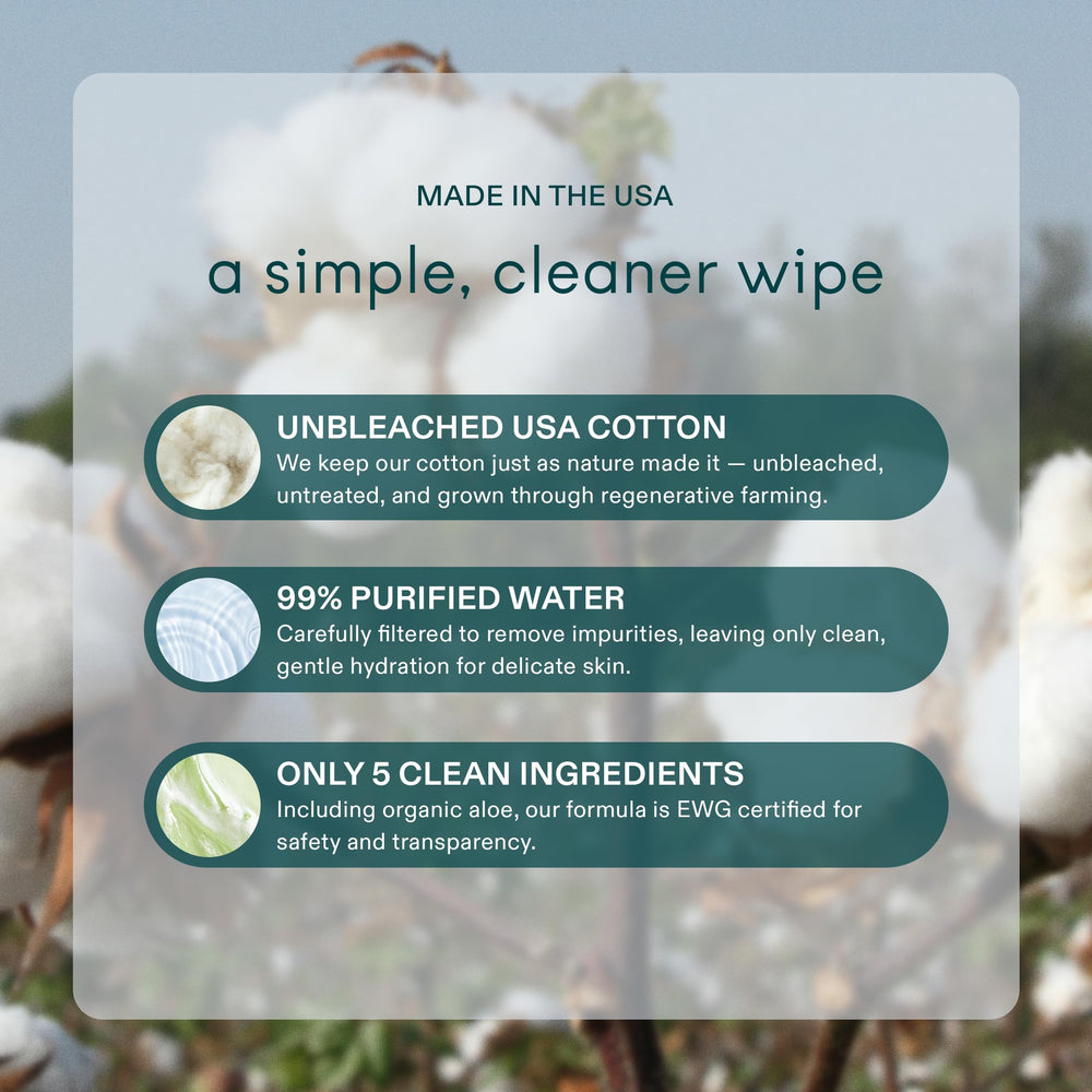 RAAN wipes with 99% purified water shown with clean, mild formula for all ages.
