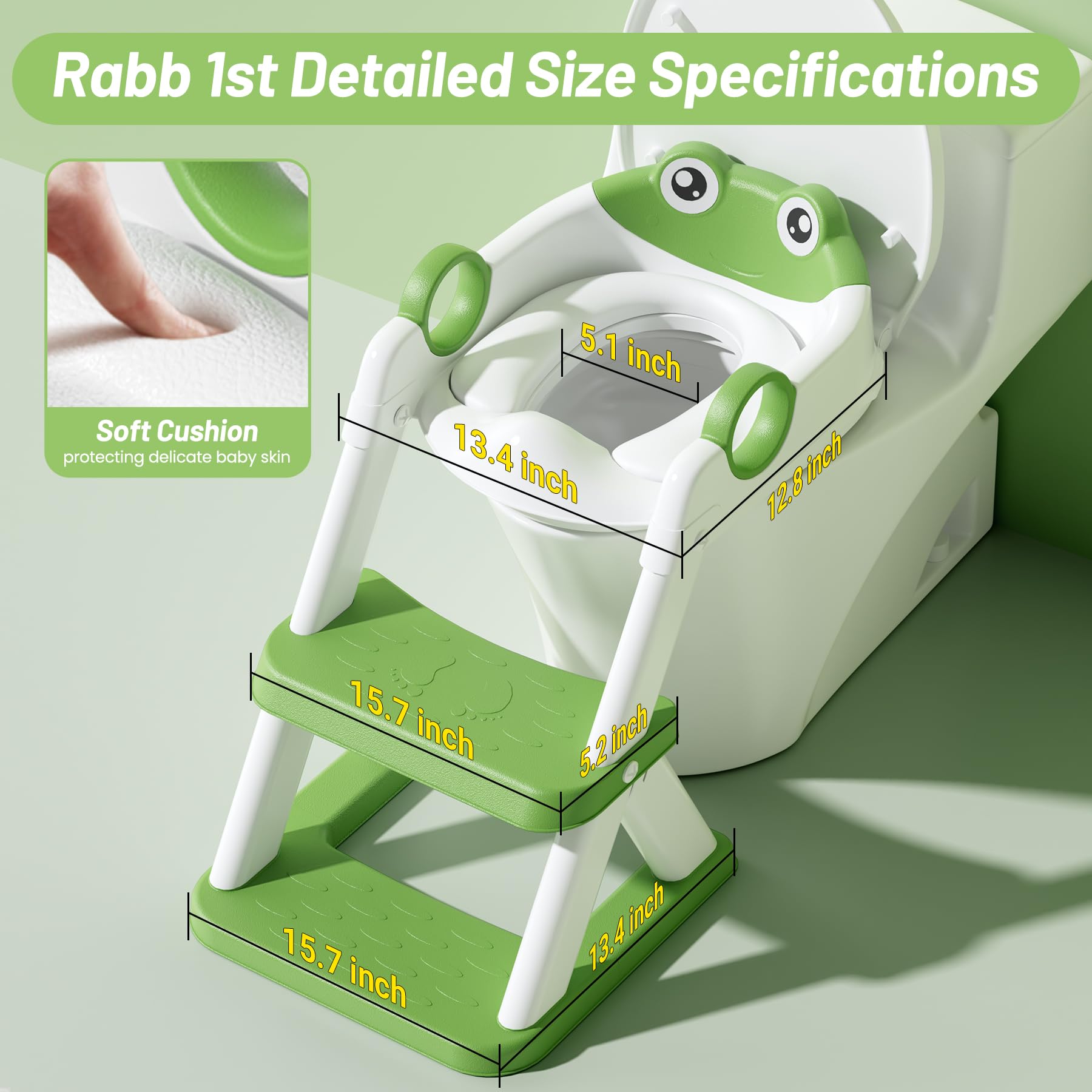 RABB 1ST Frog Potty Seat upgraded-triangular-structure boosts stability during climbs