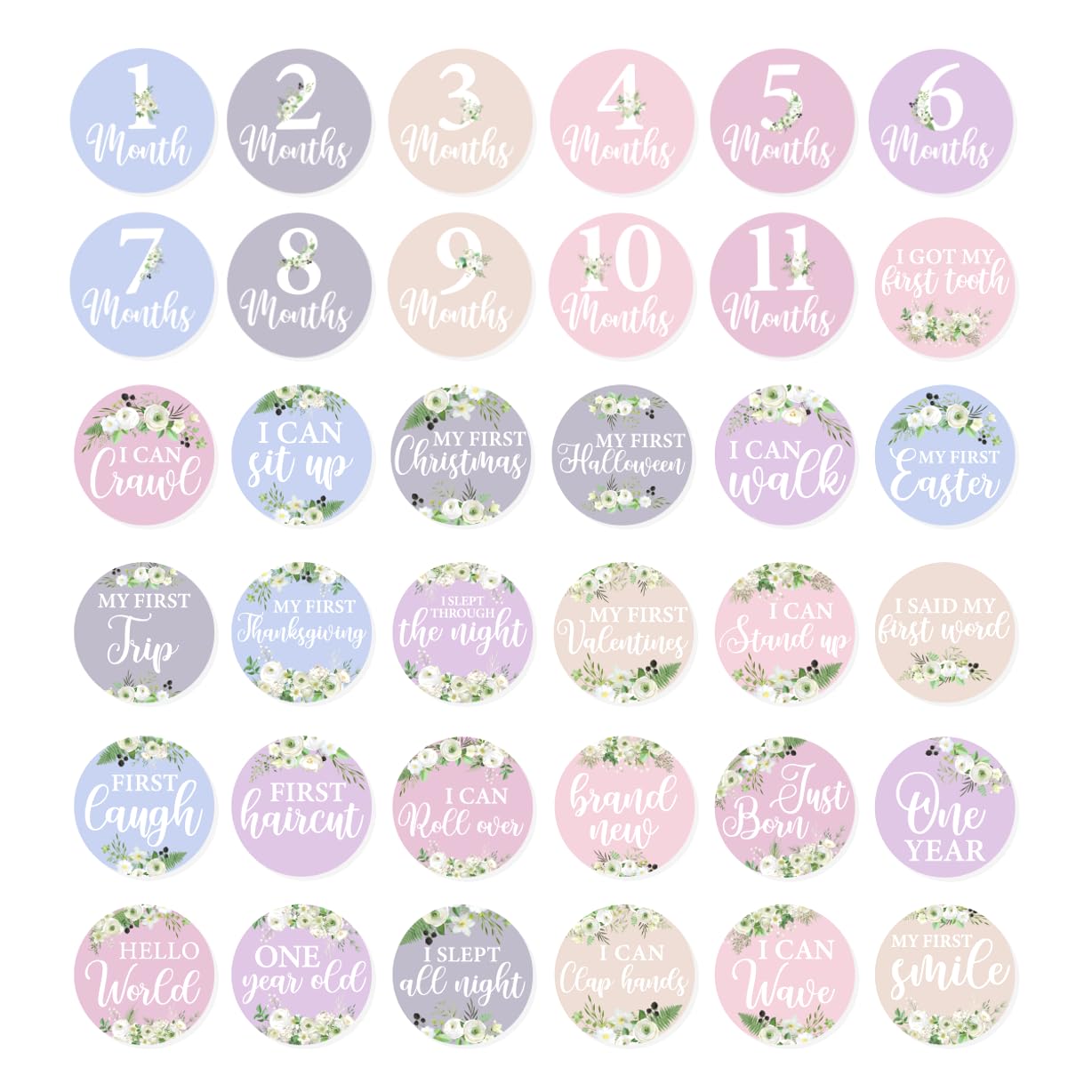 RABOWA pastel floral baby stickers growth tracker for monthly milestones and photo props.
