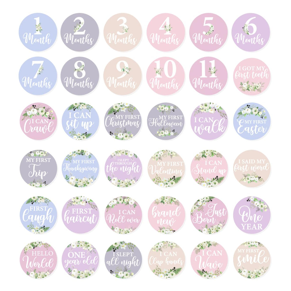 RABOWA pastel floral baby stickers growth tracker for monthly milestones and photo props.