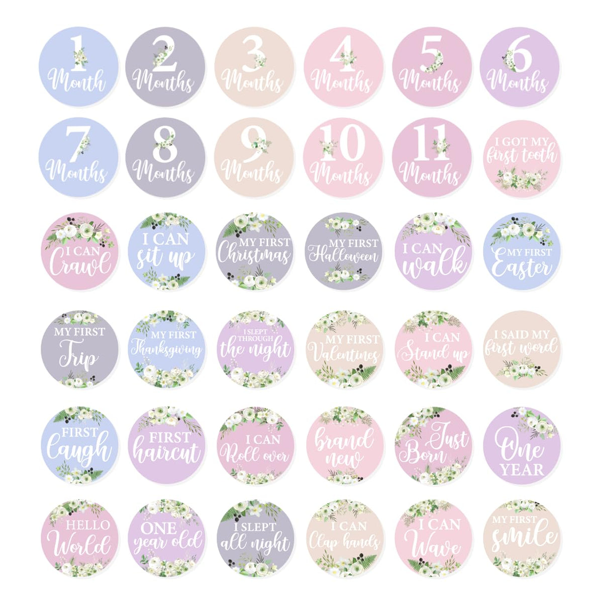 RABOWA pastel floral baby stickers growth tracker for monthly milestones and photo props.