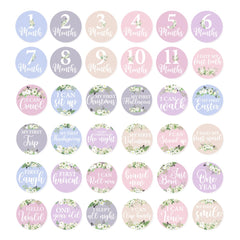 RABOWA pastel floral baby stickers growth tracker for monthly milestones and photo props.