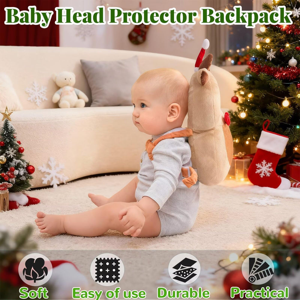 Raalitego Baby Head Protector Backpack features cheerful reindeer design for kid-friendly styling.